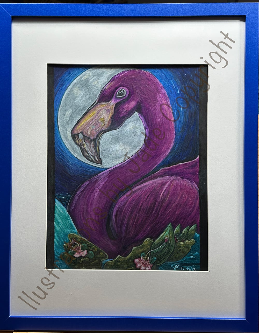 Flamingo Nesting Under the Moonlight